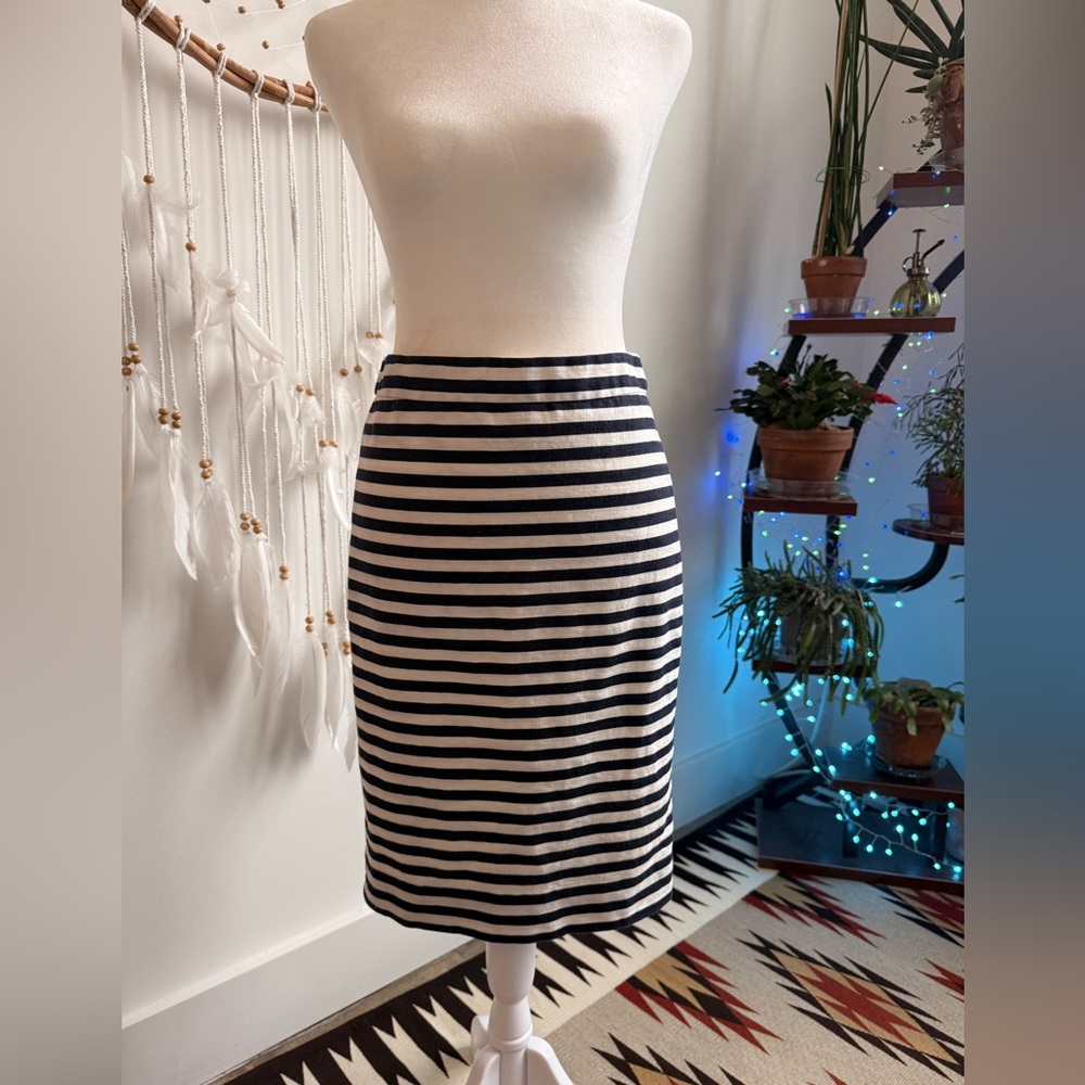 J. Crew Navy and White Striped Pencil Skirt 0